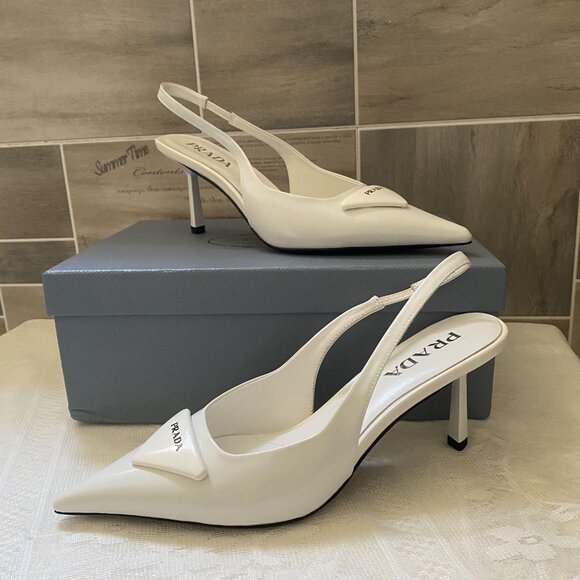 Prada Elegant White Slingback Heels - Picture 1 of 6